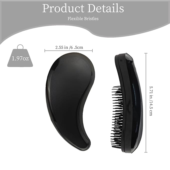 Comma-Shaped Small Dog Brush, Fit for Yorkie, Shih Tzu, Maltese Maltipoo Pomeranian - Gentle Soft Bristles for Effortless Pet Hair Removal, Puppy Essentials (Black)