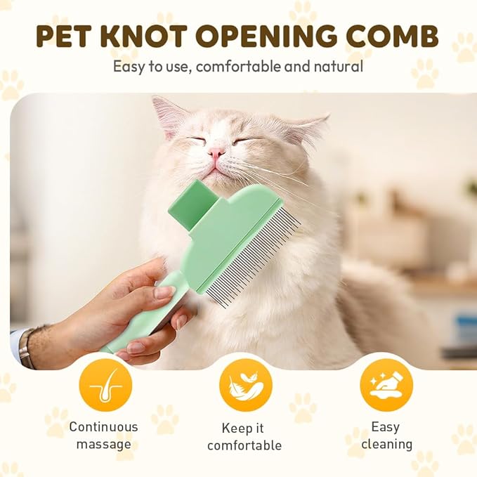 Cat Self Cleaning Pet Hair Removal Comb, 2026 New Cat Grooming Brush, Pet Comb with Long Short Stainless Steel Metal Teeth, Pet Grooming Supplies for Cat, Dog (2, Multicolor)