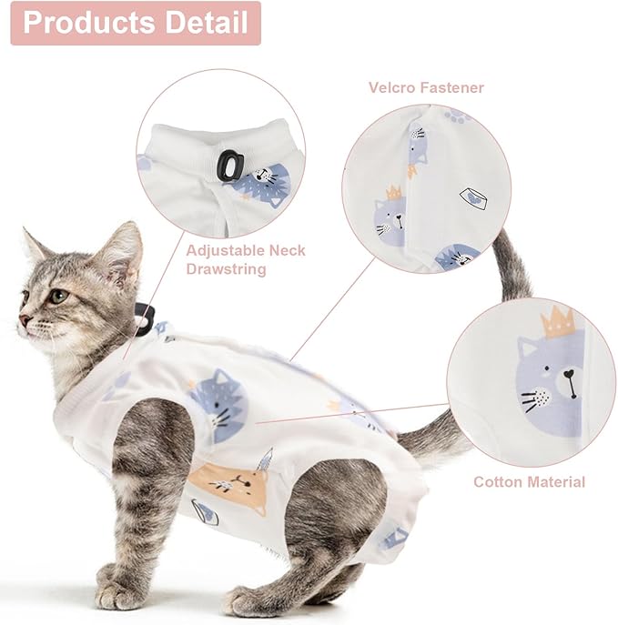 2PCS Cat Recovery Suit - Breathable Cat Surgical Recovery Suit, Onesie for Cats After Surgery Recovery, Alternative Cone of Shame Abdominal Wound Skin Wear Protection (Pink+White, L)