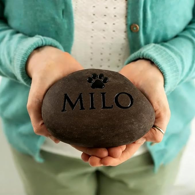 Personalized Pet Memorial Stone - Custom Engraved Natural River Rock with Name & Icon, Handcrafted Pet Loss Gift, Garden or Indoor Angel Pet Remembrance Stone (Style 1)