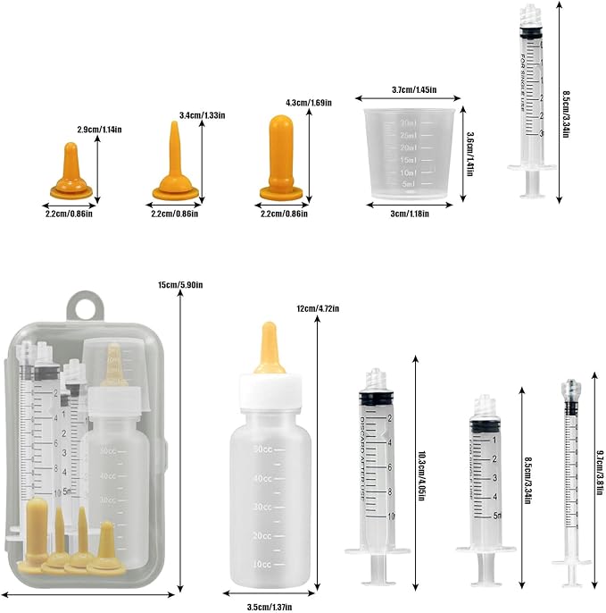 Pet Feeding Syringe with Nipple, Silicone Feeding Tools for Kitten Puppy Feeding Syringe for Newborn Cat Dog Small Animals Rabbits (1ml+3ml+5ml +10ml)