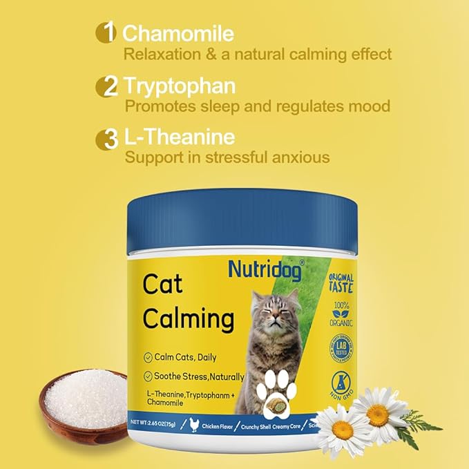 Cat Calming Treats with L-Theanine, Anxiety Relief Chews for Stress & Aggression - Fast Acting Chicken Flavor, 150 Count Crunchy Soft Bites