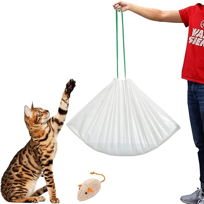 24 Count Cat litter Box Liners, 36" x 16" Large Extra Durable Heavy Duty Litter Pan Liner Bags with Drawstring Pre-Separated for Pet Kitty Litter Box Tray (Unscented)