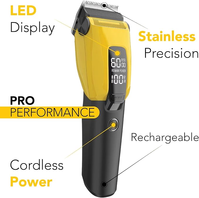 HamInWay Cordless Dog Clippers – Quiet Rechargeable Pet Grooming Clippers for Dogs & Cats – Low Noise Hair Trimmer with Stainless Steel Blade – USB Charging – Professional at-Home Grooming