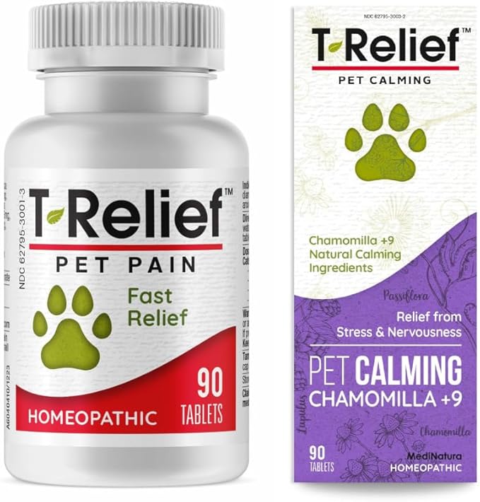 MediNatura T-Relief Pet Calming Tablets (90) + T-Relief Pet Pain Relief Tablets (90)