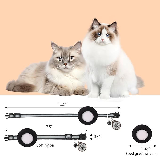 Reflective Breakaway Cat Collar with Apple AirTag Holder with Smart ID tag, QR Code Tag & Bell - Personalized Real-Time Tracking for Cats & Kittens,NO APP (Sky Blue)
