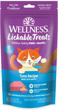 Wellness Lickable Soft Puree Cat Treats, All Lifestages, Kitten to Senior, Natural, Grain Free, Tuna Flavor, 0.4 oz, Pack of 6 Tubes