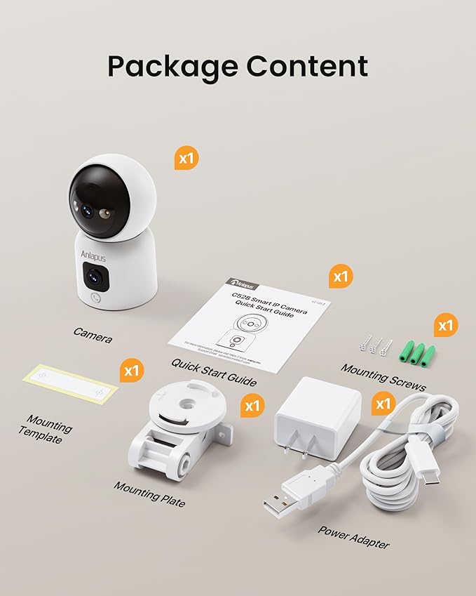 Anlapus 2 x A51D 4MP Dual Lens(2MP+2MP) Indoor Security Camera, Motion Detect, Auto Track, Plug-in, 360° WiFi Pan/Tilt Camera, 2.4GHz WiFi, Two-Way Talk, Light & Siren Alert, Memory Card Not Include