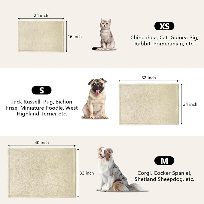 Furrybaby 2-in-1 Premium Sherpa Pet Blankets for Medium Dogs & Cats, Super Soft Washable Fleece, Calming Couch, Car & Indoor Use (32"x40", Grey & Beige)