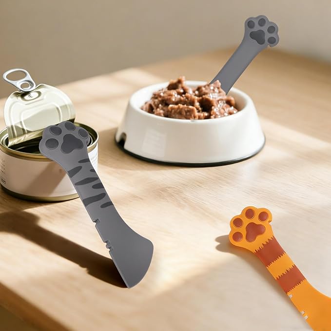 TOYMIS 3pcs Dog Cat Food Spoon, Cute Spoon for Wet Food Silicone Can Opener Multifunctional Pet Spatula Scoop Mixing Spoons for Cat Dog Supplies (Gray, Yellow, Dark Gray)