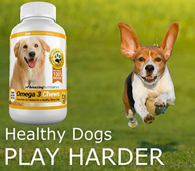 Amazing Omega 3 for Dogs - Fish Oil Supplement 120 Bacon Chews - Dog Vitamins for Itchy Skin Relief, Dry Skin, Shedding & Coat - Omega Fatty Acids EPA DHA - Made in USA
