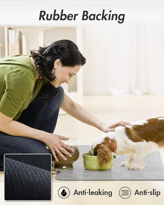 MontVoo-Absorbent Pet Feeding Mat-No Stains Pet Mat for Food and Water Bowl-Quick Dry Cat & Dog Food Mat Water Dispenser Mat-Pet Supplies Mat-Dog Water Bowl Mat for Messy Drinker,（LightGrey,23"x34"）