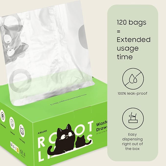 Cat Litter Box Robot 5/4/3 Waste Bags, 120 Pack Automatic Litter Box Bags, Thick Heavy Duty Cat Litter Box Liner Bags - Transparent, Sensor-compatible