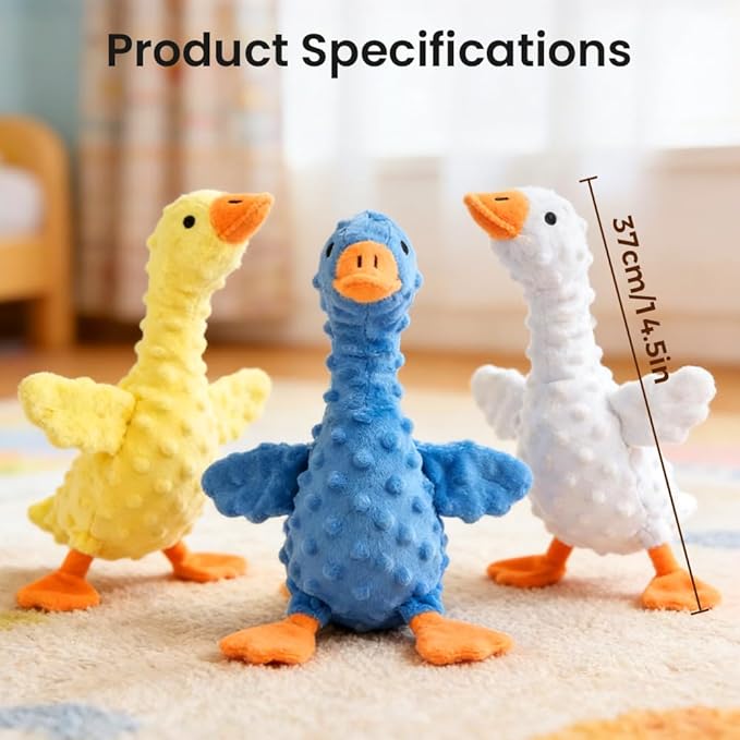 Dog Toys for Aggressive Chewers, 2026 Upgraded Cute Yellow Duck Dog Toys for All Dogs, Indestructible Squeaky Plush Toys with Built-in Squeaker for Boredom Relief (Dark Blue)