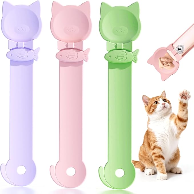 WRW 3 Pcs Cat Treat Spoon, Lickable Cat Treat Spoon Squeeze for Small Pets, Multi-Function Cats Treat Feeder for Licky Treats & Wet Food