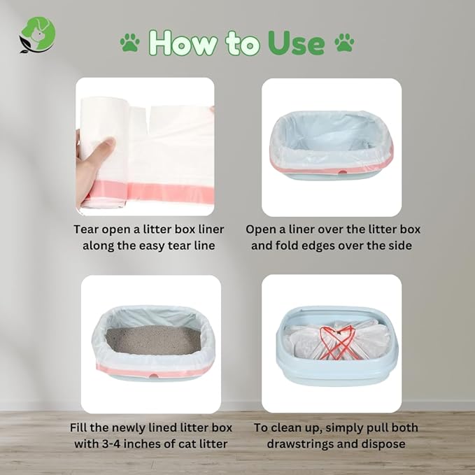 Cat Litter Box Liners - 100% Compostable - Drawstring Close - Scent Free - Jumbo Size XL (36" L x 18" W) - 40 Micron (1.6 Mil) Heavy Duty - 20 Count - Scratch, Tear & Leak Resistant