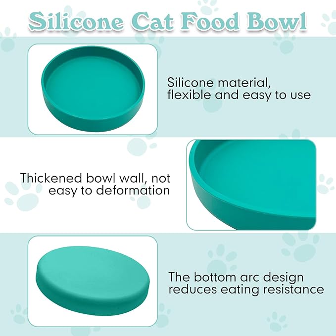 Silicone Cat Food Bowl Shallow Dishes 5.9in Wide Cats Bowls Kitty Plates Relief Whisker Fatigue Puppy Feeding Bowl for Dry Food and Wet Food Indoor (Round Green)
