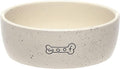 Pearhead Ceramic Dog Bowl – “Woof” Speckled Pet Food & Water Dish, Durable Stoneware, Non-Slip Heavy Base, 20 oz, Medium