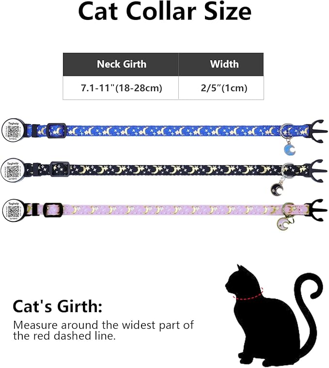 Smart Safety Cat Collar 2-Pack: Luminous Night Glow & QR Code Pet ID Tag, Breakaway Reflective Adjustable Collar (7.5-12.5”) for Indoor/Outdoor Cats, Purple