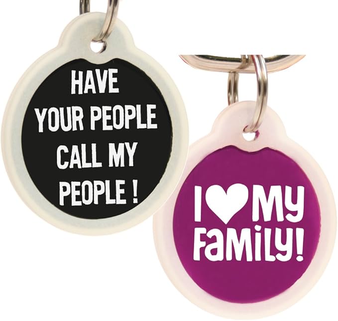 GoTags Funny Dog and Cat Tags Personalized with 4 Lines of Custom Engraved Text, Dog and Cat Collar ID Tags Come with Glow in The Dark Silencer to Protect Tag and Engraving, (Indoor Cat Only)