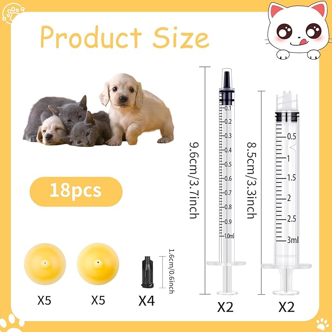 10 Packs Pet Silicone Nursing Nipple for Replaceable teats Mini and Syringes, Puppies,Silicone Kitten Pacifier,Kitten Feeding Syringe,Kitten Supplies,(Mini+Original)