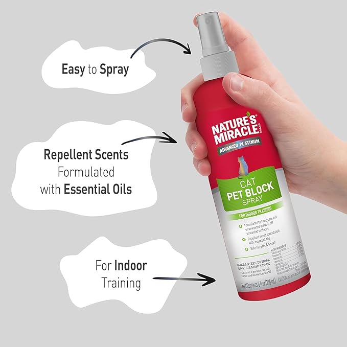 Nature's Miracle Advanced Platinum Cat Pet Block Repellent Spray, 8 Ounces, Indoor Training Aid for Cats, (Pack of 2)