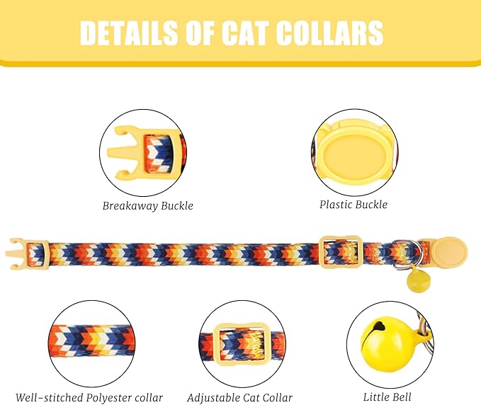 ZUFECY Colorful Gradient Breakaway Cat Collar - Adjustable 5.9-11.8in with Safety Bell & Reflective Strips