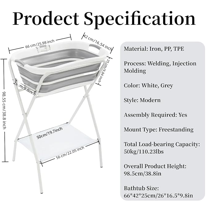 2 in 1 Dog Bathtub Small Pet Bathtub with Stand, Foldable Pet Bath with Drainage Tube, Portable Dog Washing Station for Small Dogs Cats, Indoor & Outdoor, 110.23lbs Load, 26'' L×16.5‘’ W×38.8'' H