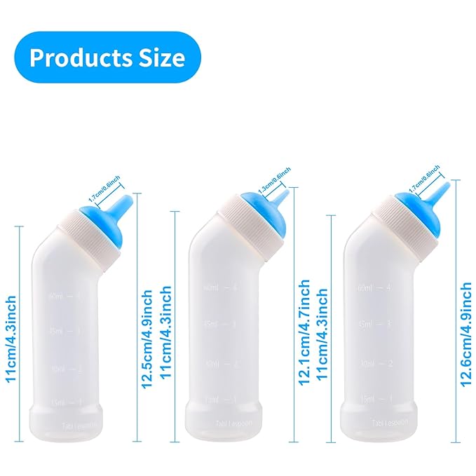 Pet Nursing Bottle for Newborn Animals,Kitten Bottle Feeding Kit Silicone Nipple for Kittens Puppys Rabbits Squirrel (Blue, Small+Medium+Large)
