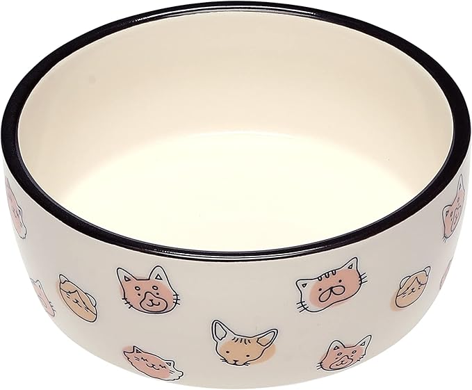 Pearhead Ceramic Cat Bowl – Cute Cat Face Water & Food Dish, Wide Shallow Whisker-Friendly Design for Kittens & Small/Medium Cats, Heavy Non-Slip Pet Feeding Bowl 2-Cup (Pack of 2)