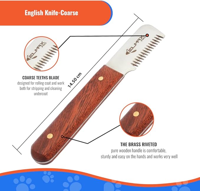 Professional Stripping Knife for Dogs (Pack of 6), Best for Removing Unwanted Undercoat, Blades are Made of Stainless Steel with Wooden Handle Grip (Right-Handed, Rosewood)