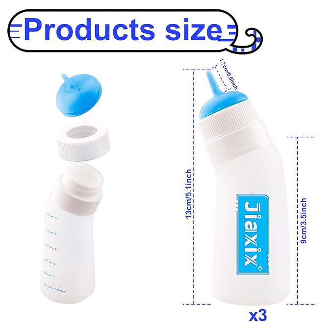 3 Pack Kitten Silicone Nursing Bottle,Silicone Feeding Nipple, Reusable Newborn Supplies, Suitable for Feeding Kitten, Puppy, Rabbit, Hamster (Blue, Medium)