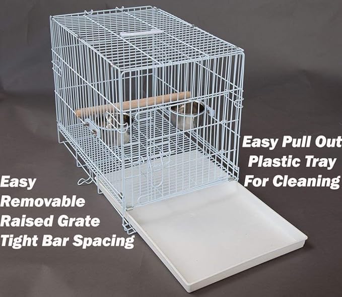 Large Easy Collapsible Travel Vet Bird Parrot Carrier Metal Cage Bar Spacing 1.25-Inch Prevent Your Parrot Bird Beaks Out with Stainless Feeder Cups Natural Wooden Perch
