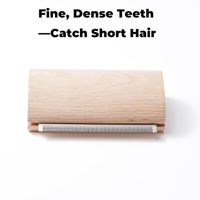 French Bulldog Brush for Shedding – Palm-Grip Wooden Deshedding Comb for Short Hair Dogs, Fine Stainless-Steel Teeth, Curved Body for Face/Neck/Chest, Easy-Rinse Grooming, Bath & Dry Use