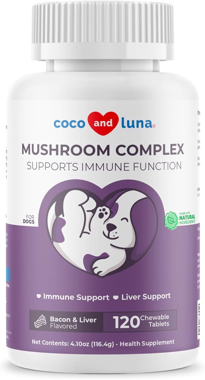 Turkey Tail Mushroom for Dogs - Mushroom Complex for Lumps and Bumps - Reishi, Cordyceps, Lion's Mane, Turkey Tail, Maitake and Shitake with Vitamin C, Milk Thistle and Coenzyme Q10.(120 Tablets)