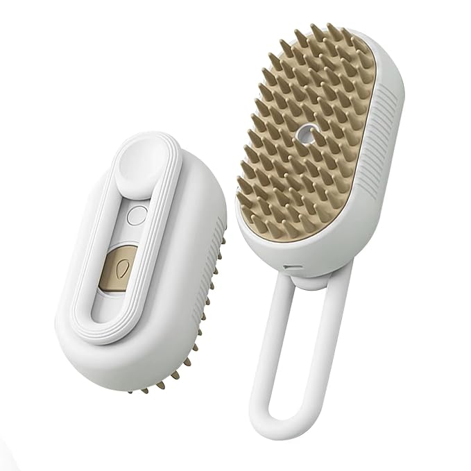 Rechargeable Steam Pet Brush – Grooming & Deshedding Tool with Adjustable Handle | Cordless & Quiet (White)