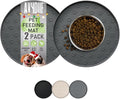 Pet Feeding Mats for Food and Water, Waterproof Anti-Slip Placemats for Dog Cat Bowl, 2 Pack Silicone Pet Food Mat, Dishwasher Safe 10.9 × 10.9 (2 Grey, Small Paws)