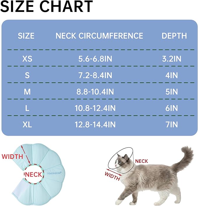 Touchdog Soft Cat Cone Collar, Waterproof Recovery Collar for Cats After Surgery, Lightweight Elizabethan Collar for Kittens, Small to Large