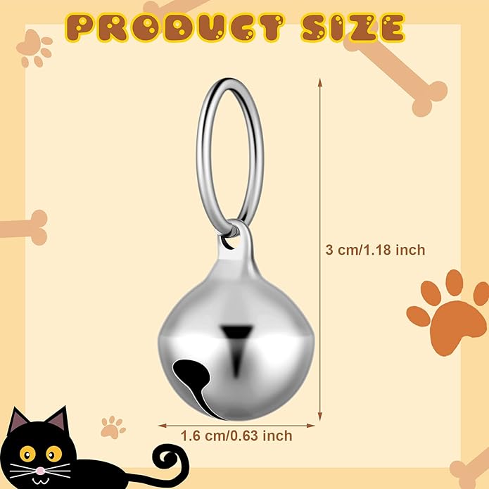 Hotop 8 Pack Collar Bells for Small Dogs Cat Bells Collar Charm for Puppy Hanging Ring Decoration Pet Pendant Accessories Anti-lost Tracker DIY Crafts for Pets Daily Use(Silver)