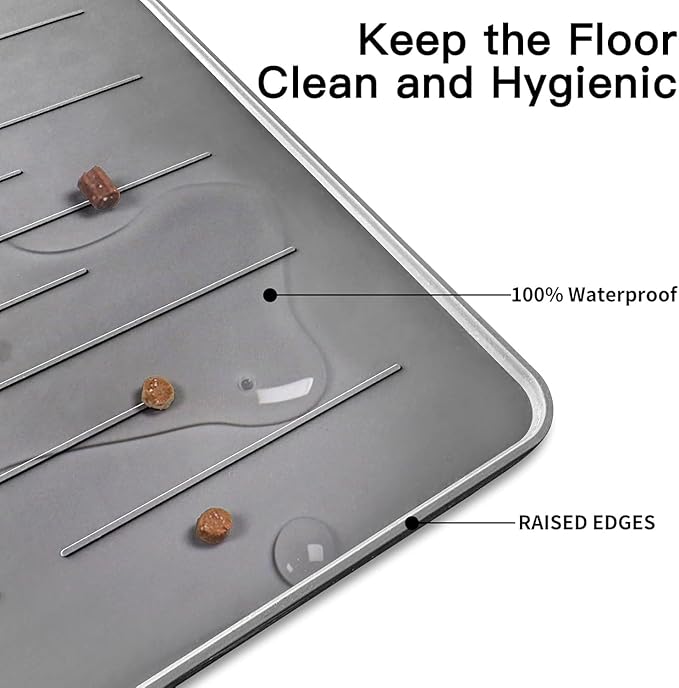 XXXL Pet Food Mat, 48" x 32" Largest Silicone Dog Mats for Food and Water, Nonslip Pet Feeding Mats for Floors,Dog Cat Bowl Mat with Raised Edges, Drak Brown