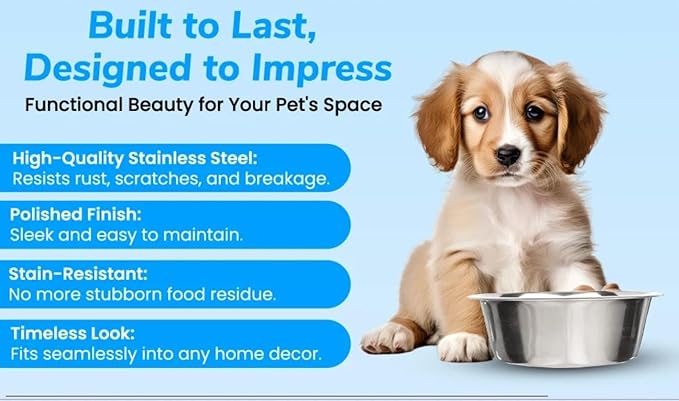 4 Pack Stainless Steel Dog Bowls 10 Cup (2.4 L) – Metal Pet Bowls for Food & Water, Durable Rust Resistant Feeding Dishes for Small Medium Large Dogs, Easy Clean Heavy Duty Puppy & Cat Bowls