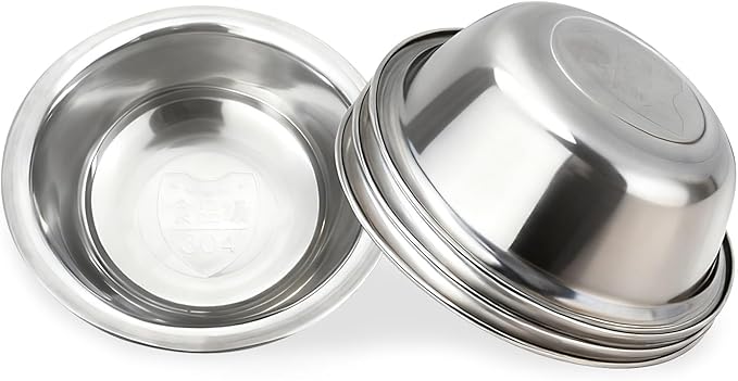 ZUFECY 4-Pack Stainless Steel Cat Bowls, 5.5'' Non-Tip Pet Food Dishes, Easy Clean Water Bowls for Indoor/Outdoor Use