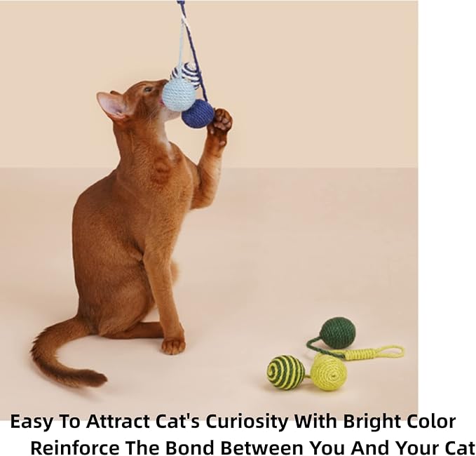 Cat Toy Sisal Ball Hanging Cat Toy Handmade Cat Rope Ball Chew Eco-Friendly Toy Pets Interactive Toy Cat Toys for Indoor Cats (Green, 1pcs)