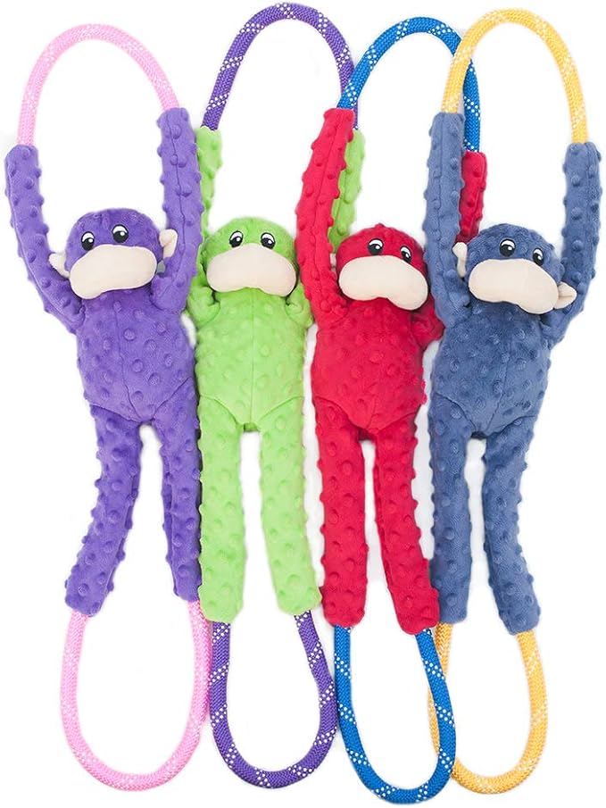 ZippyPaws RopeTugz - Durable Dog Pull Rope Toy, Interactive Tug of War for Large, Medium, & Small Dogs, Squeaky Pet Products to Keep Them Busy, Made with Heavy Duty Climbing Rope - Red Monkey