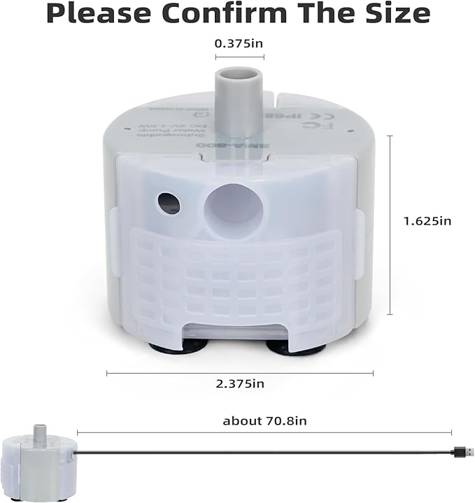 Ultra-Quiet Replacement Pump for Stainless Steel Cat Water Fountains - SMA-800 Motor - Safe and Easy to Clean with Low Voltage DC 5V and USB Cable (Pump) (Bottom Pump+Sponge)