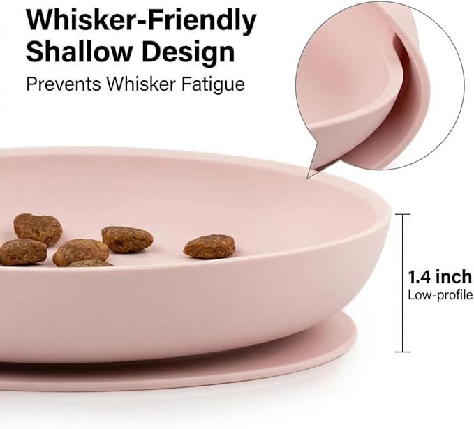 Meow&Woof Nonslip Pet Food Mat, 2 Pack Silicone Cat Food Bowl with Suction Cup Base, Shallow Dog Bowl, Waterproof Round Eating Tray for Dog Cat Puppy Kitten 7.8" x 7.8''