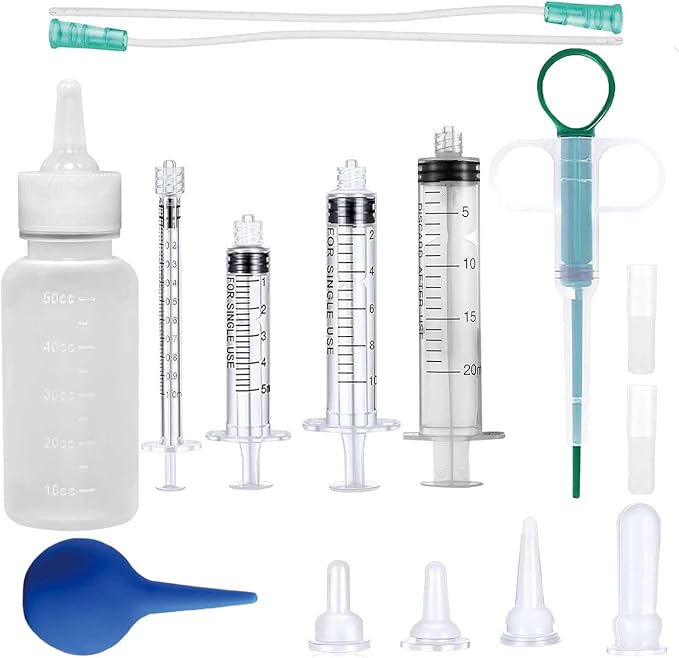Puppy Feeding Tube Kit Pet Nurser Feeding Bottle Nipple, 20/10/5/1 ML Syringes, Syringes Bulb for Dog Nursing Syringes Pill Shooter Dispenser Kitten Nestling Feeding Tool for Small Baby Animals,13Pack