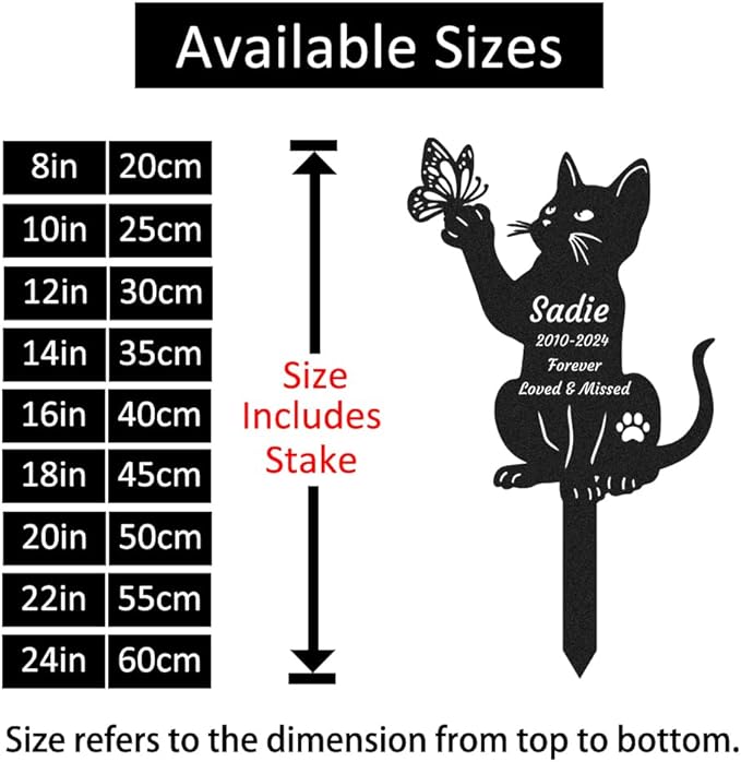 Personalized Custom Butterfly Cat Memorial Grave Marker Garden Stake Pet Loss Sympathy Gift Outdoors Memorial Plaque Metal Cats Yard Stake Garden Decor Sign Cemetery Decorations for Grave