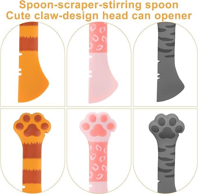 Tinoaly 3 Pcs Dog Cat Food Spoon, Adorable Paw Spoon for Wet Food Silicone Can Opener Multifunctional Pet Spatula Scoop Mixing Spoons for Cat Dog Supplies (Orange, Pink & Dark Grey)