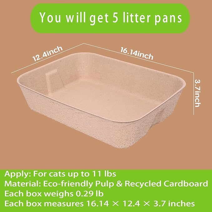 5 Pack Disposable Cat Litter Box, Travel Litter Box,Eco Friendly 100% Recycled Paper